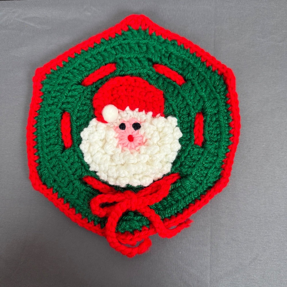 Handmade Crochet Santa Claus Christmas Potholder Hot Pad‎ Hexagon Decor